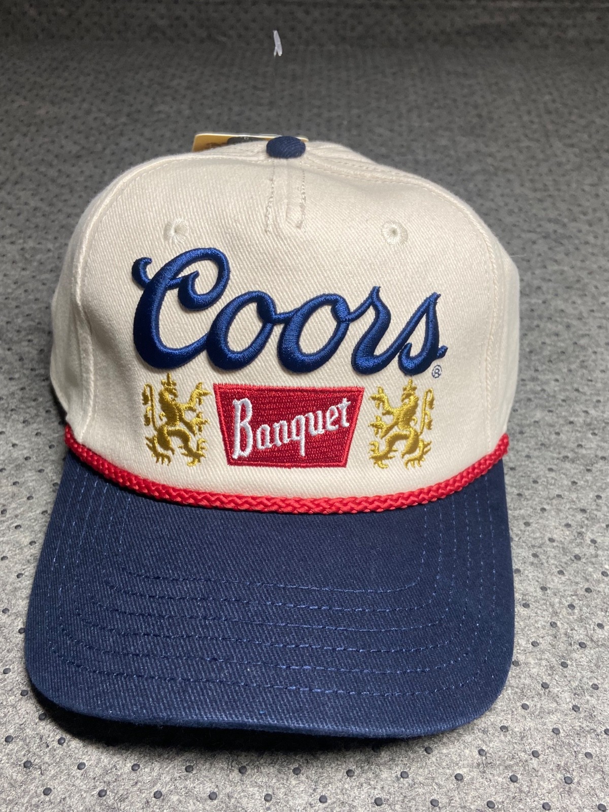 Coors Banquet Hat Beige & Blue W/Red Rope Snapback Adj. Embroidered Logo NWT