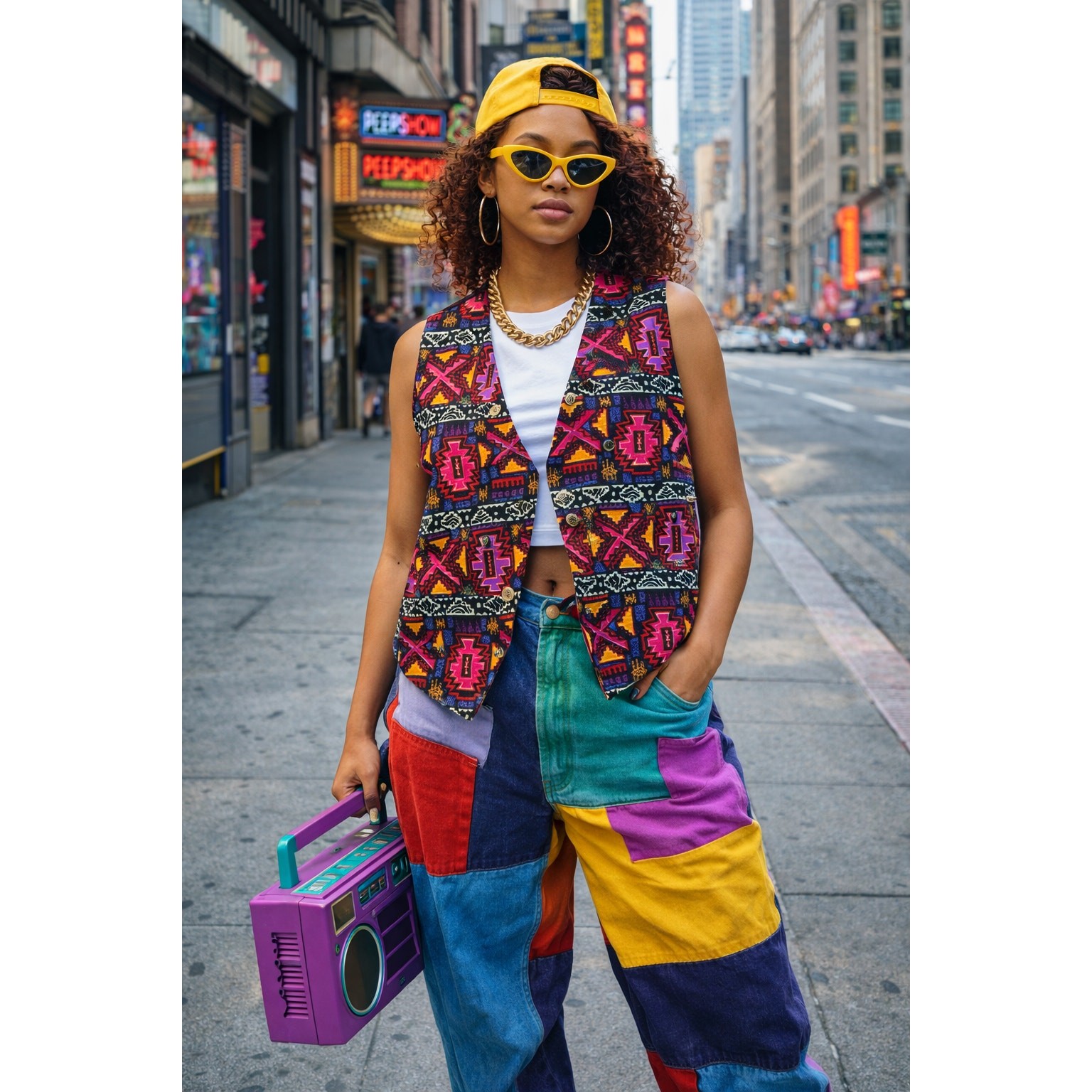 Vtg 90s Southwestern Print Vest Size Large Aztec Colorful Kidcore Hip Hop Retro