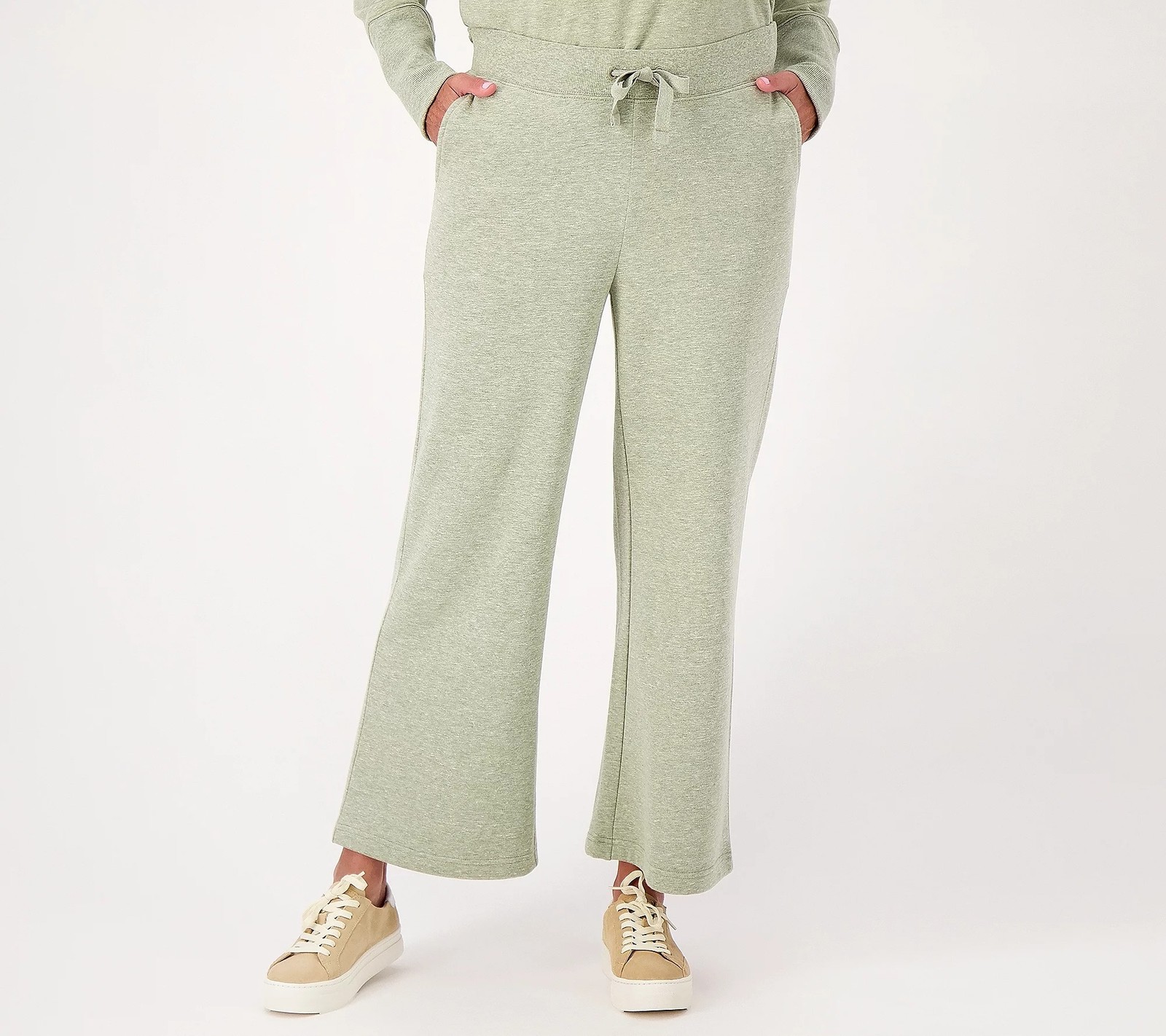Encore by Idina Menzel Petite Fleece Wide Leg Sweatpants Cactus Hthr 2XL New