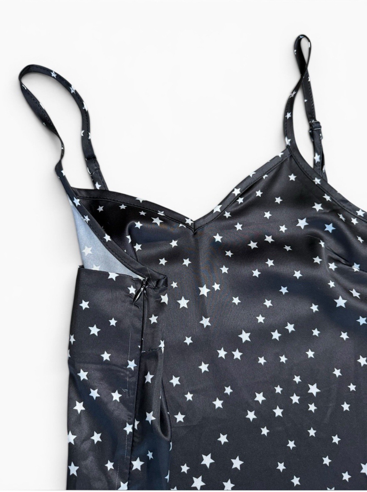Lioness Black/White Star Print Satin Slip Midi Dress Size Small