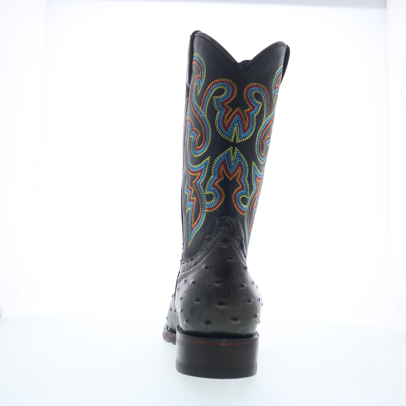 Dingo Ranger Ostrich Print Leather DI-131 Mens Black Cowboy Western Boots