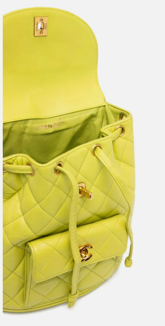 Forever 21 Yellow Quilted Mini Backpack Gold Chain Straps Turn Lock Closure