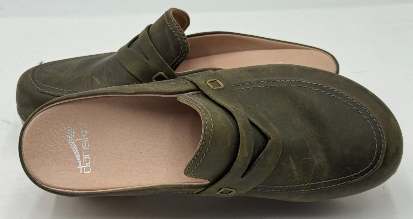 Dansko Bel Women’s Mule 8.5-9 Green Oiled Leather Wedge Slides Shoes