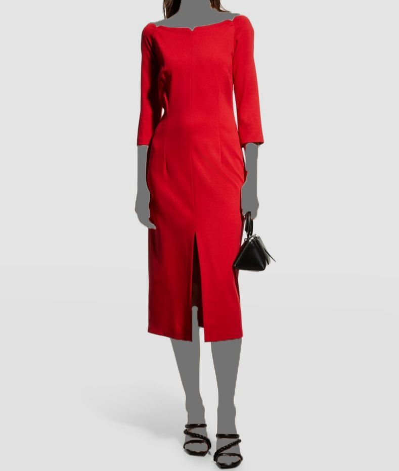 $305 MeimeiJ Women’s Red Off-Shoulder Front-Slit Dress Size IT 46 US 10