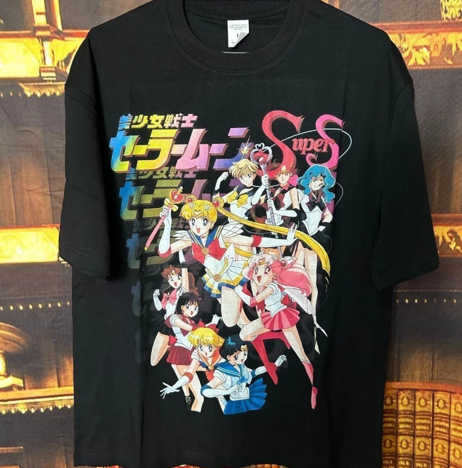 Sailor Moon Anime Black Short Sleeve Retro Unisex T-shirt Reprint Size S to 5XL