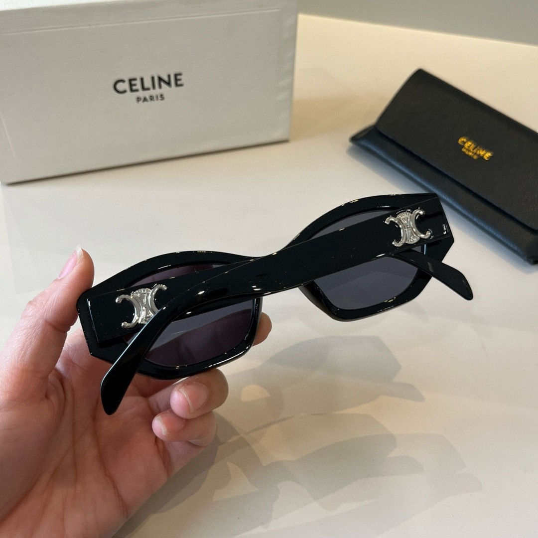 Celine CL40308U Silver Logo Black Cat Eye Sunglasses 55-18-145