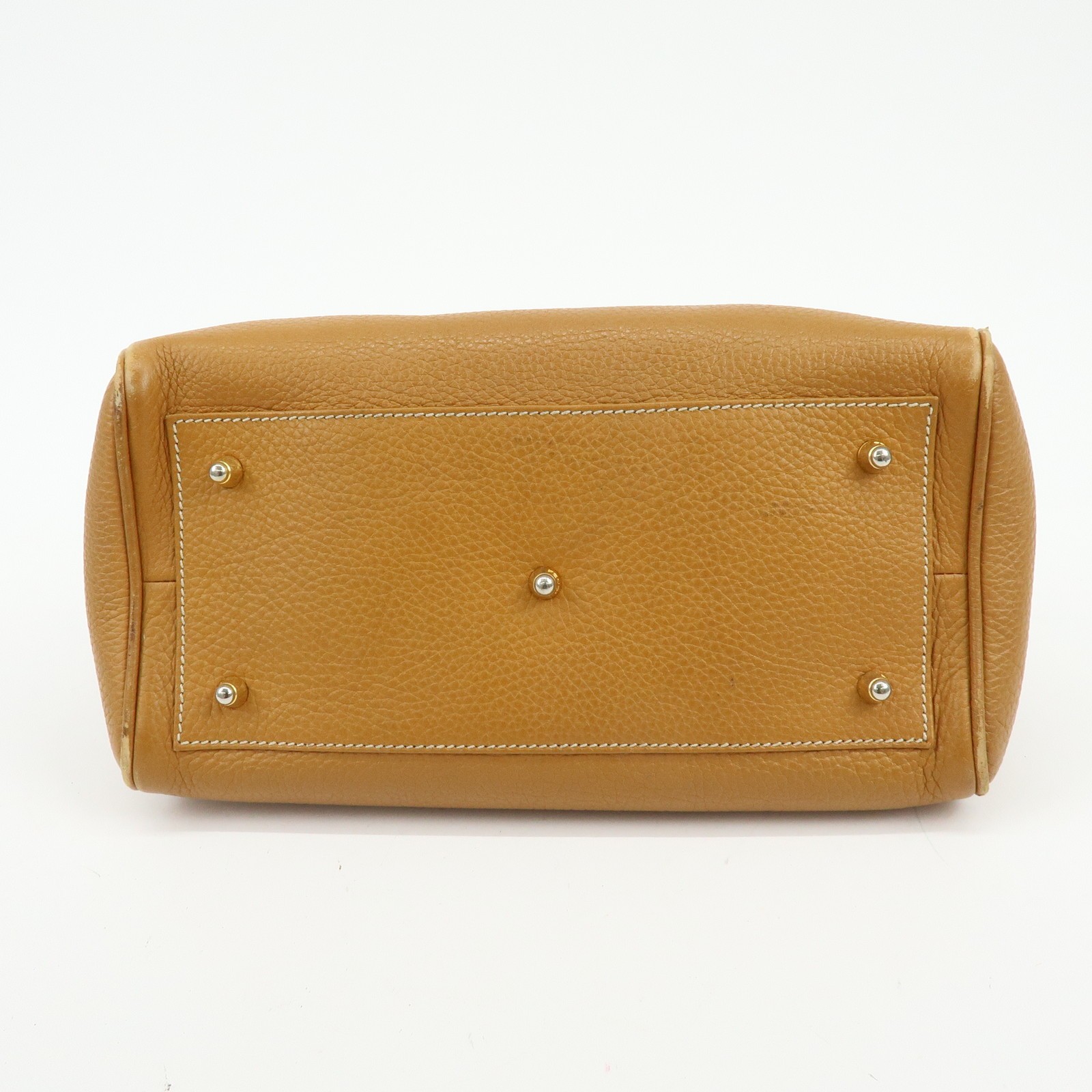 FENDI FF Logo Leather 2Way Bag Hand Bag Boston Bag Camel Authentic Used F/S