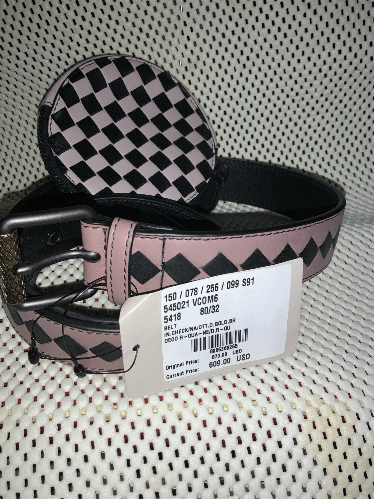 BOTTEGA VENETA Beige Black Leather Belt With Small Bag 30”,32”& 34” $609