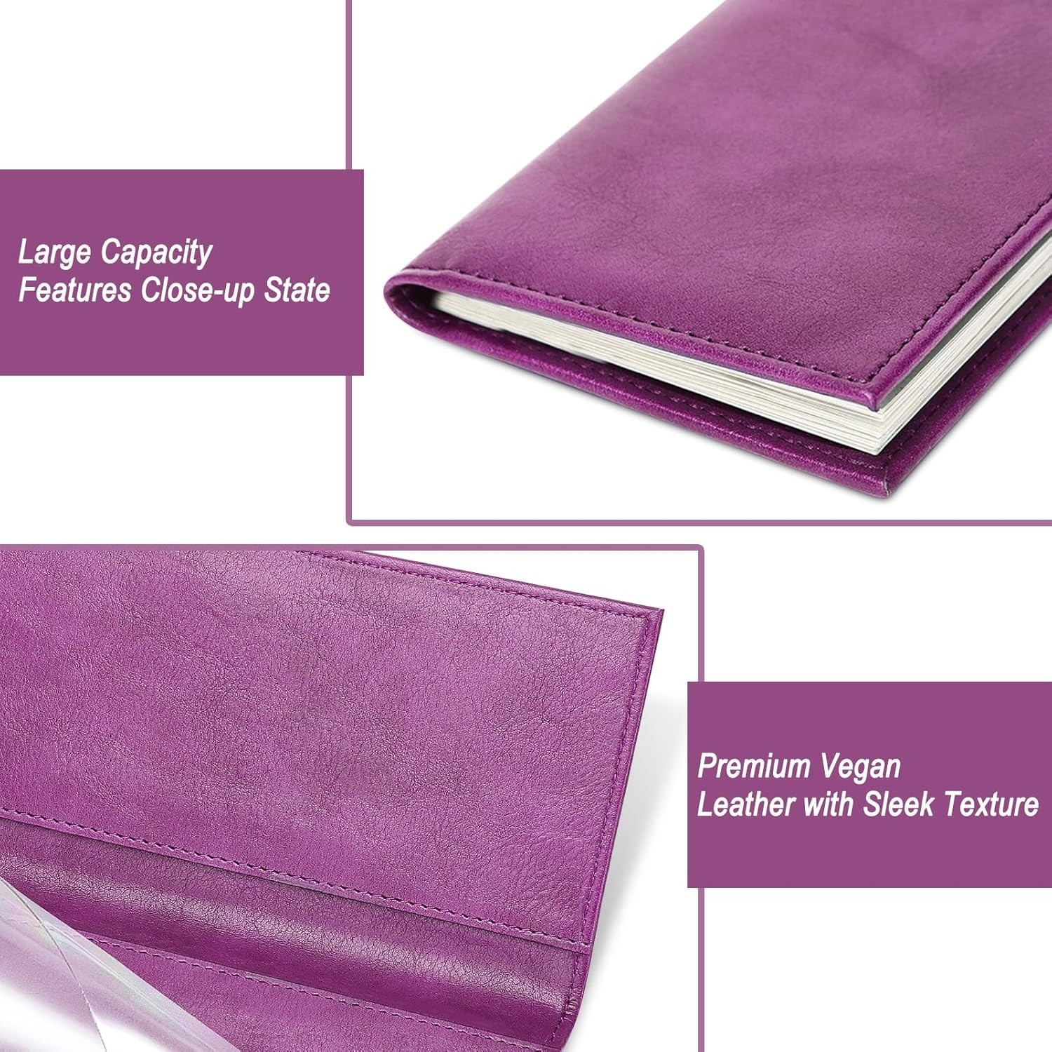 Leather Checkbook Cover for Top & Side Tear Registers Duplicate Checks with Plas