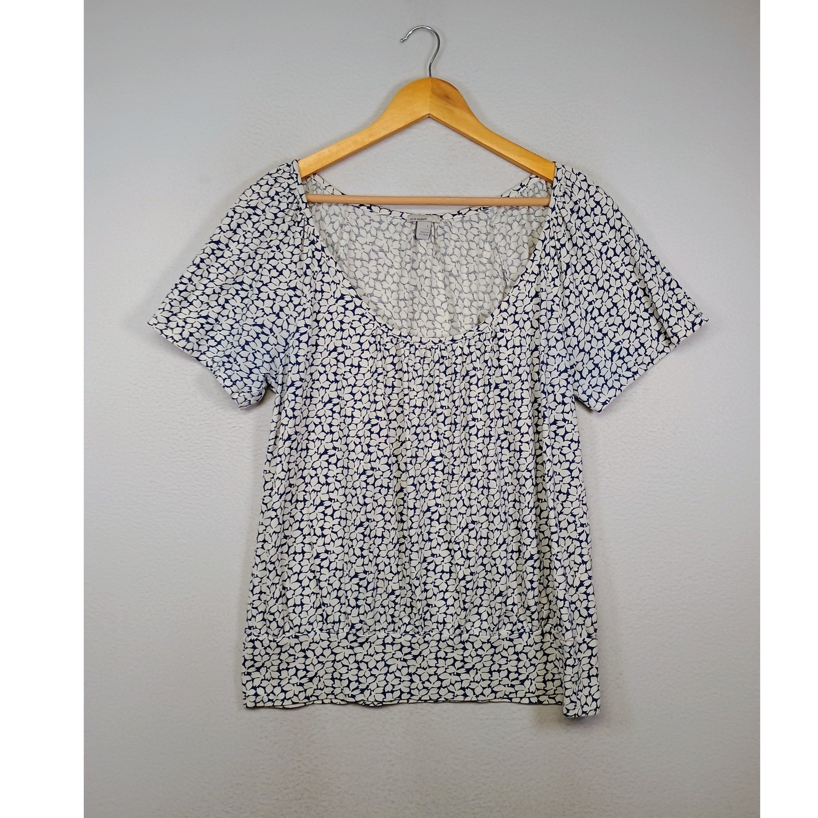 Cottagecore Old Navy Womens Large Blue Floral Scoop Neck Banded Hem Blouse Top