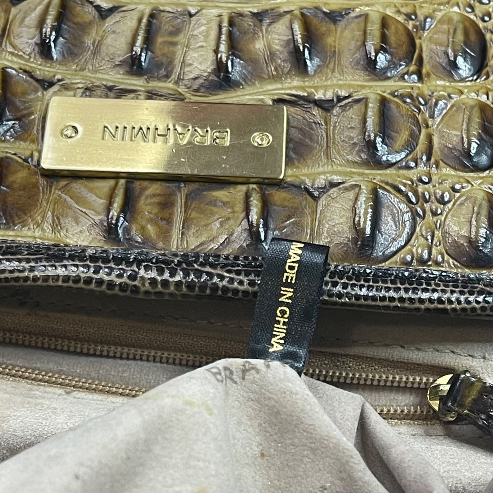 Brahmin Gold Medium Asher Tote Croc-Embossed Leather 16″ W X 10.25″ H X 5″ D FLA