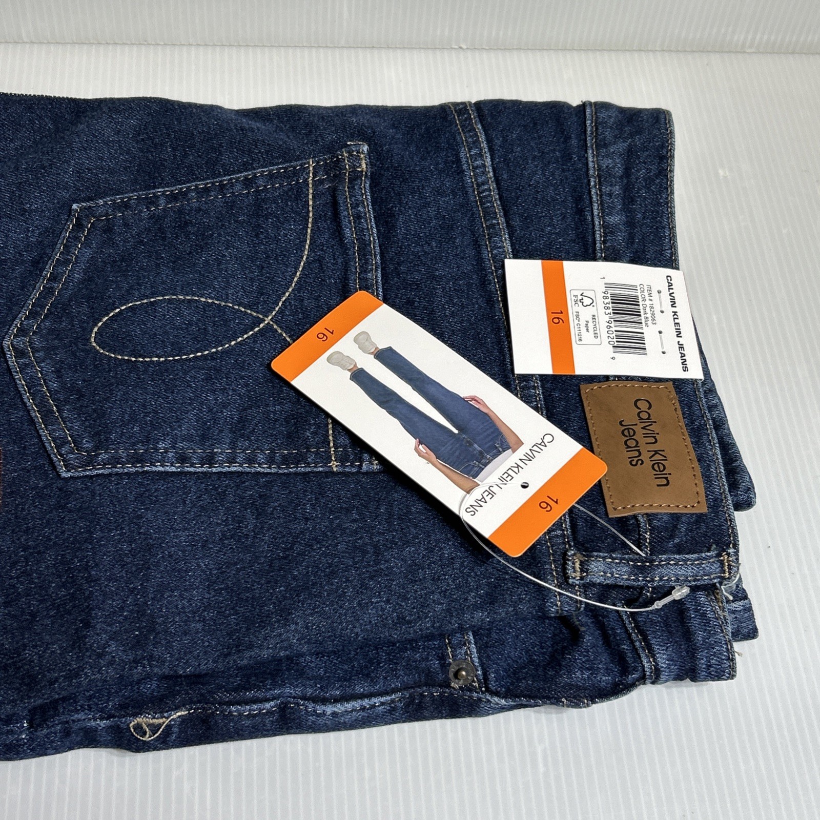 Calvin Klein Women High Rise Straight Leg Jean Size 16 Dark Blue #1829063 NWT
