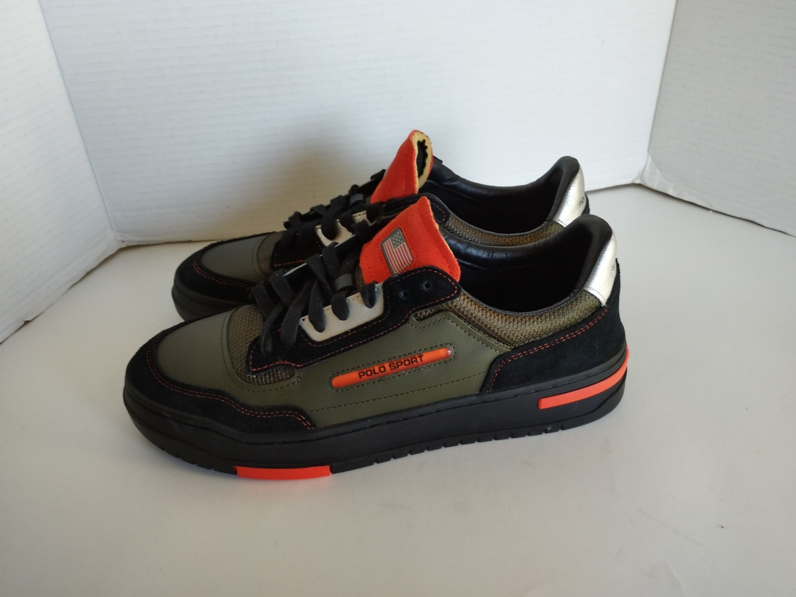 Polo Sport Ralph Loren PS300 Sneakers olive Green/ orange Leather Men’s Size 9