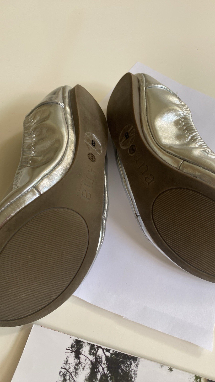 A.N.A Ana joy Silver Metallic Flexible Foldable Ballet Flats Memory Foam