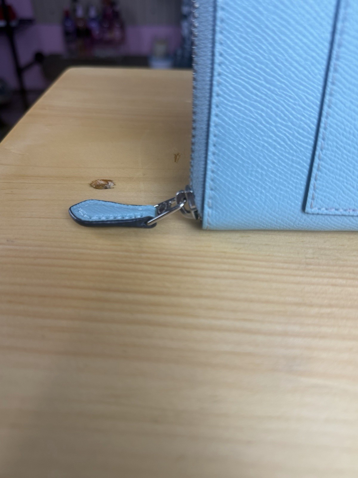Authentic Coach Light Blue Crossgrain Leather Zip Around Wallet