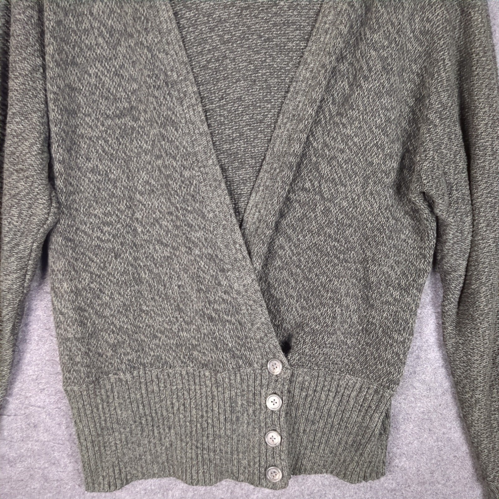 Ralph Lauren Petite Large Olive Green Marl Cotton Surplice Cardigan Sweater