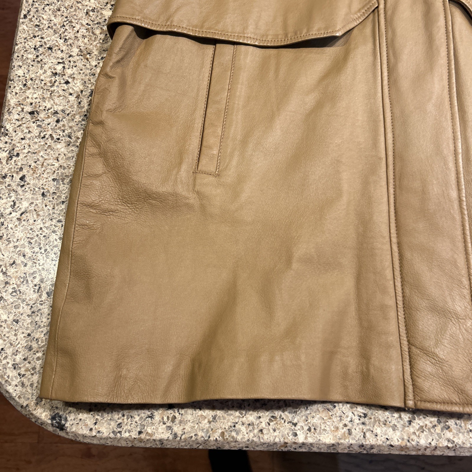 Vintage Phase Two 3X Brown Camel Leather Coat Mid Thigh Length GUC Zip Front