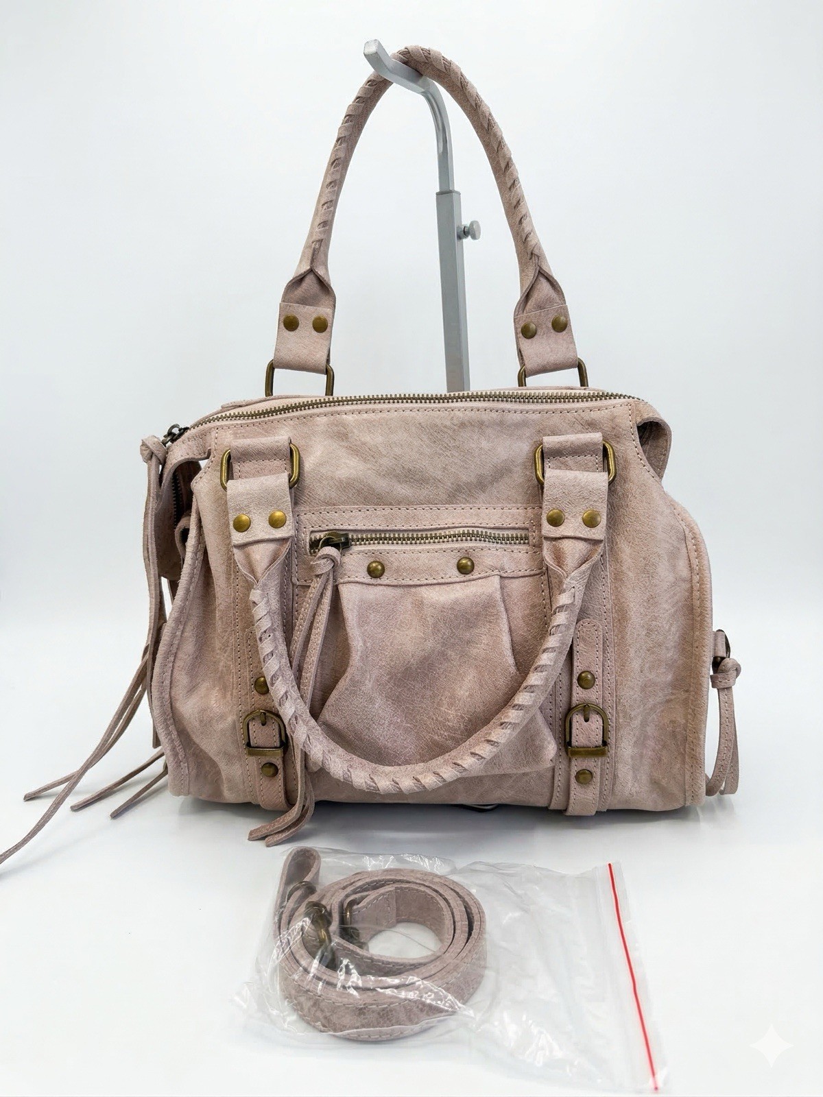 Vintage Style Italian Genuine Leather Bag Powder Pink Handmade Bag Shoulder Bag