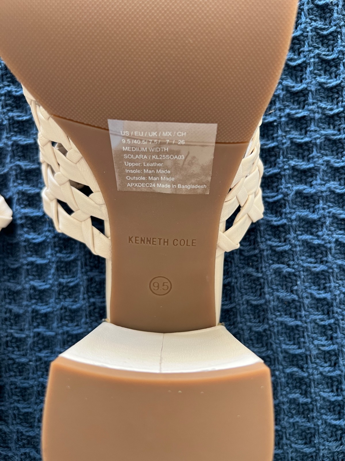 Kenneth Cole Solara Woven Leather Mule Sandals Women’s 9.5 Cream Block Heel NIB