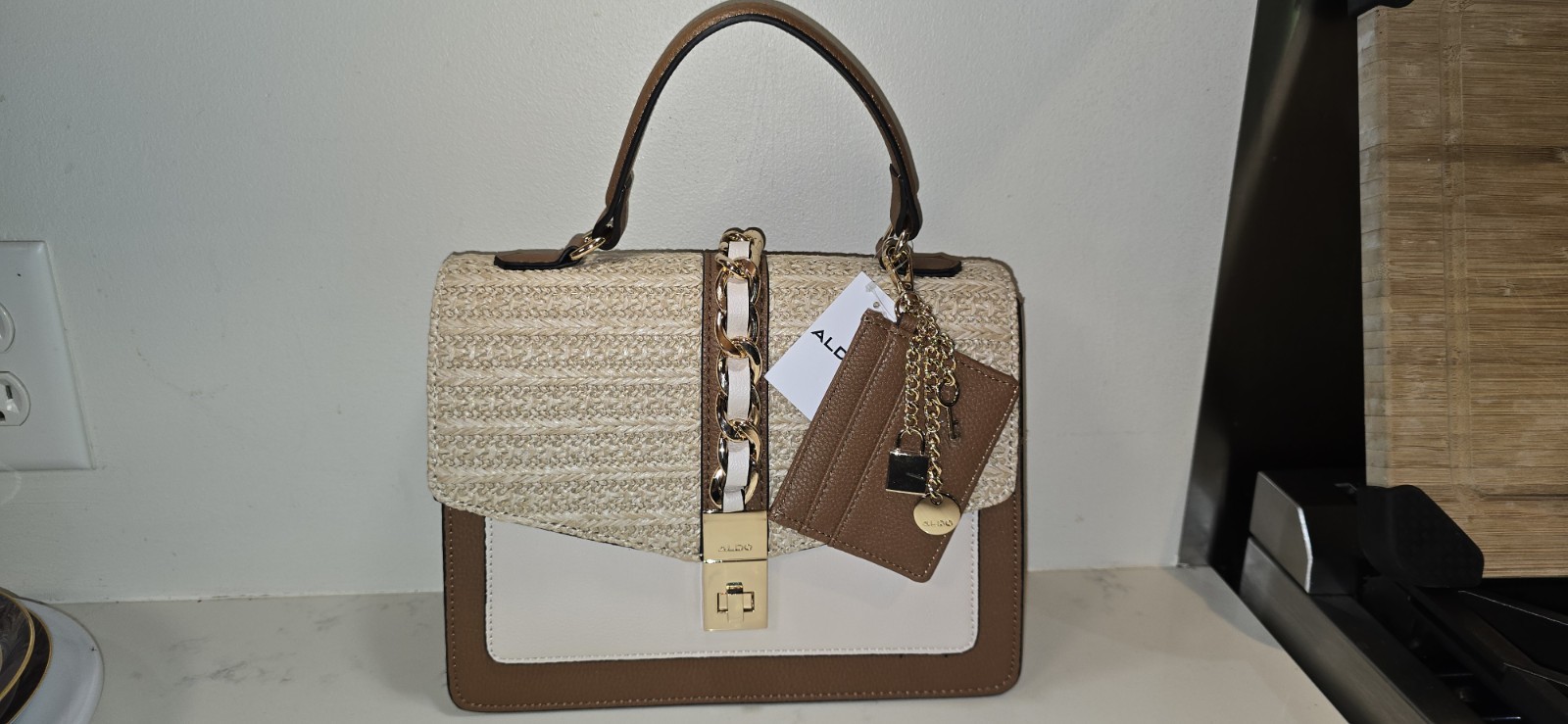 NEW Aldo Straw Satchel Bag, Boho, Top Handle Crossbody Bag with Wallet