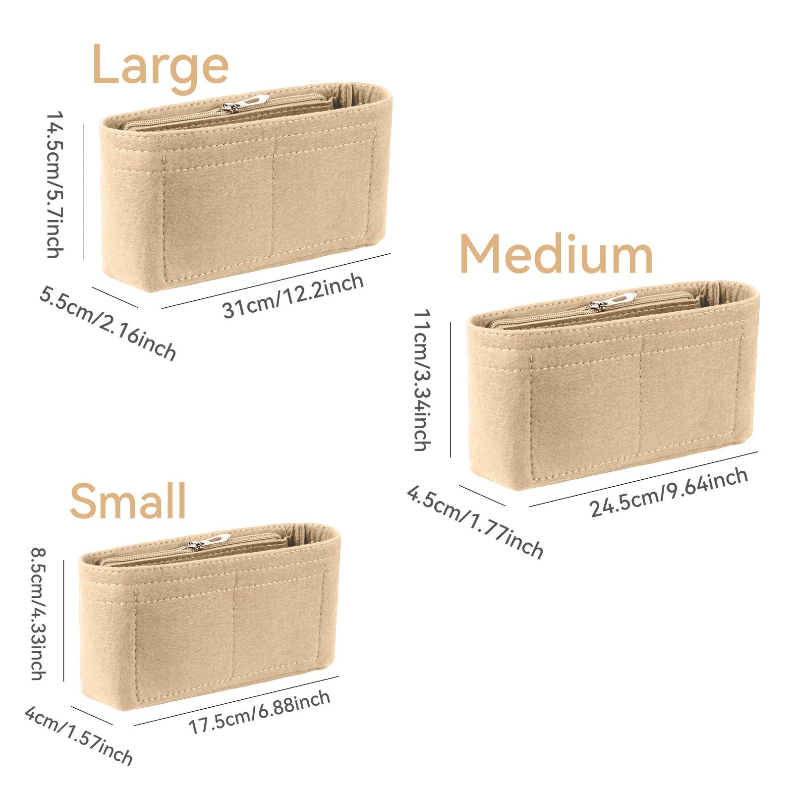 Felt Bag Organizer Insert with Zipper Multi Pocket Purse Liner Handbag Organizer