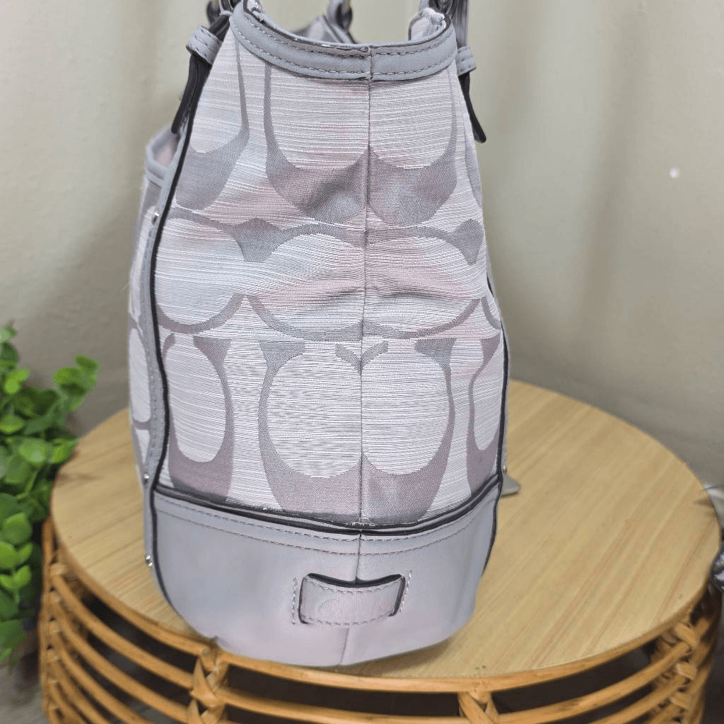 Coach Alexandra Signature C Tote Shoulder Bag F21919 Gray Leather Trim