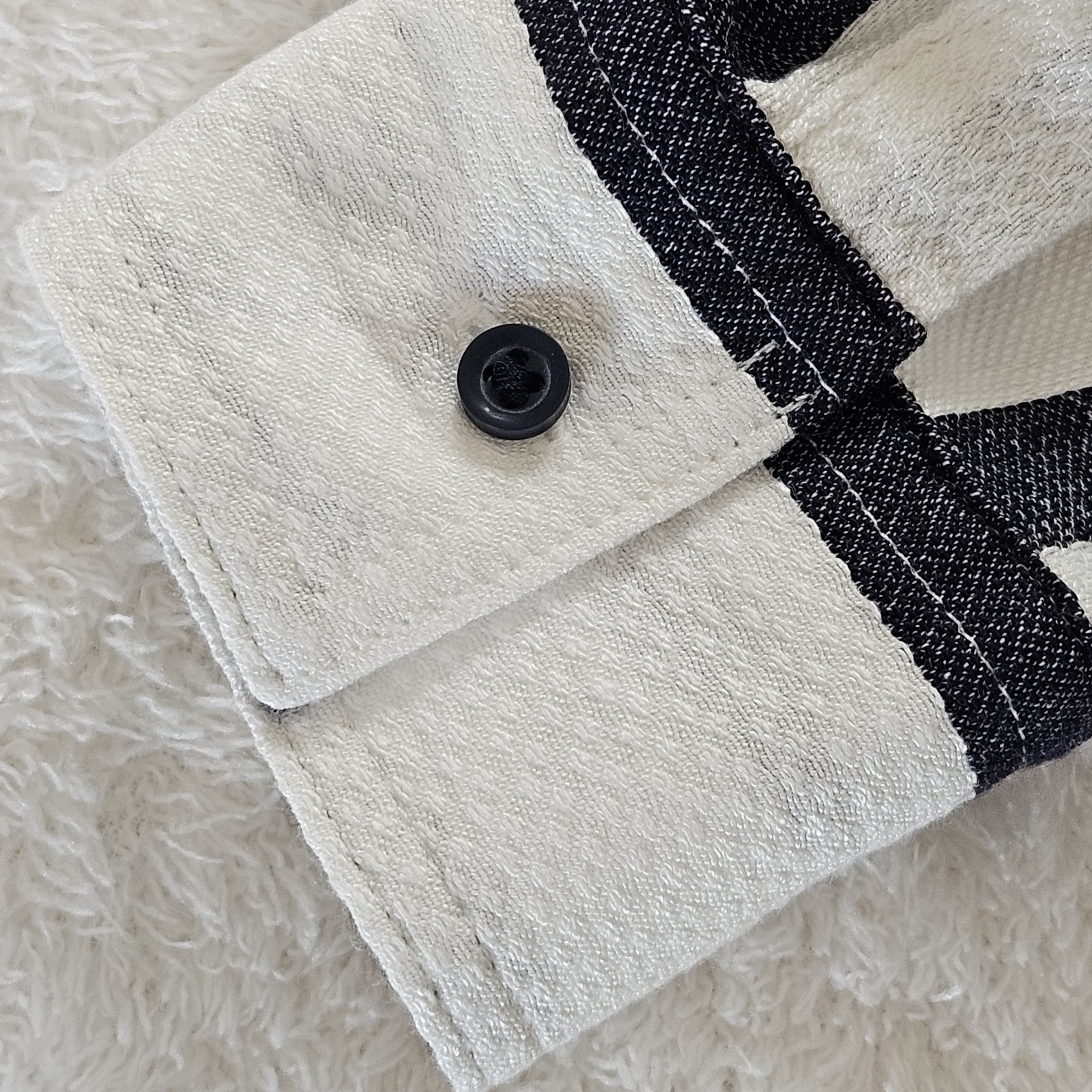 Next Size 12 – Black & White Stripe Shirt – Long Sleeved – Viscose & Cotton VGC