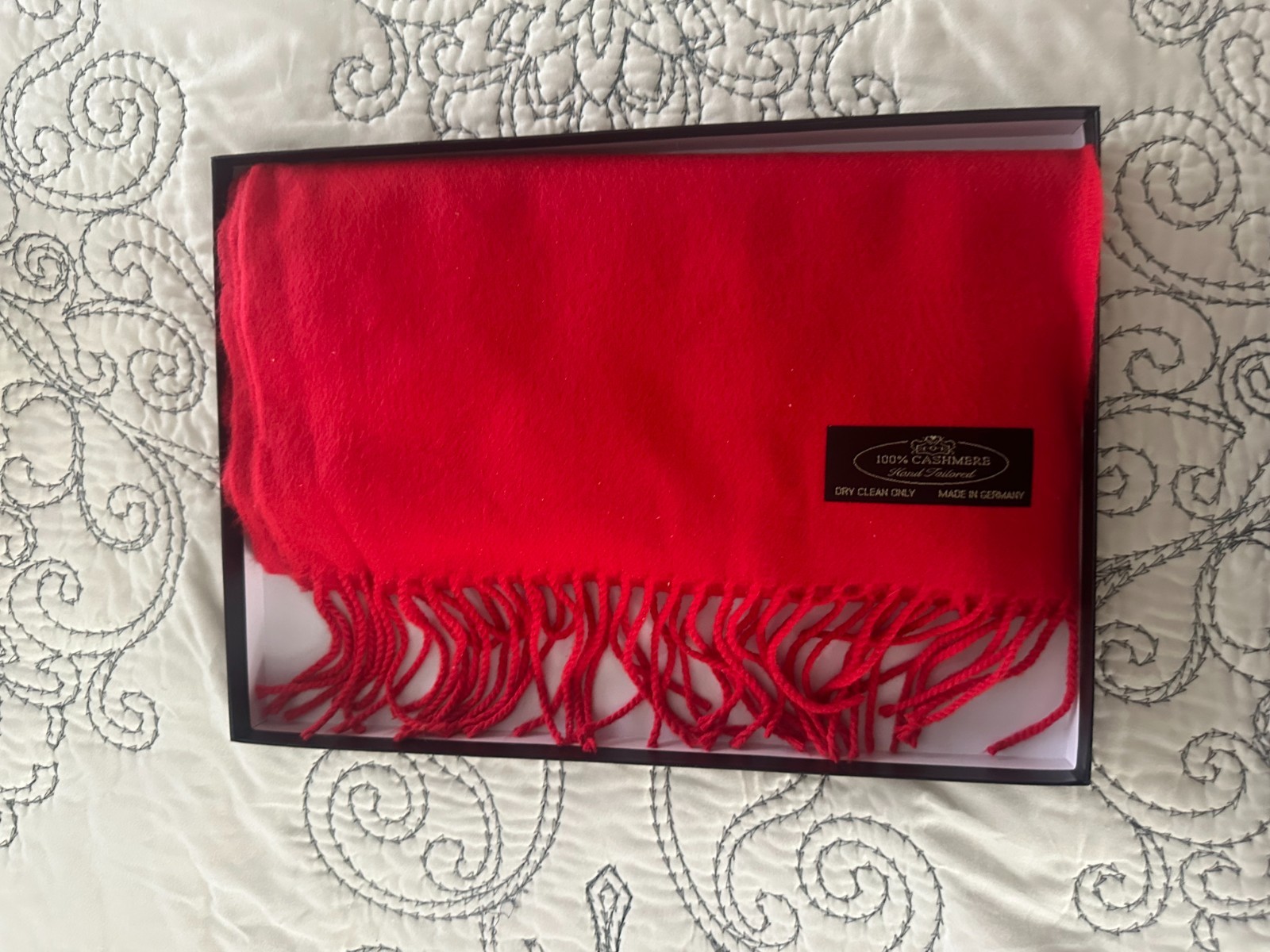 New Unisex Cashmere Red Scarf 64 inches by 12 inches Made in Germany