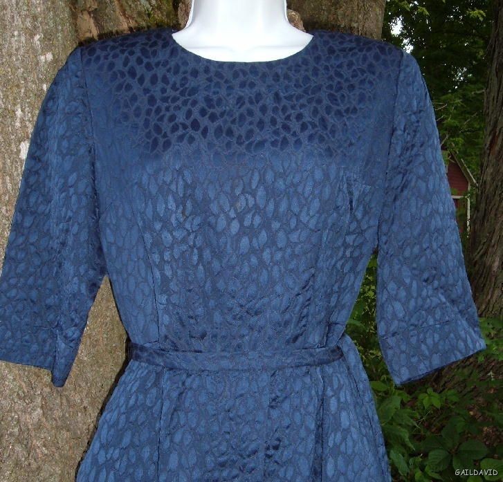 Vintage MCM Size 14.5 M Matelasse Dress Navy Blue w Belt B Altman 50s 60s VFG