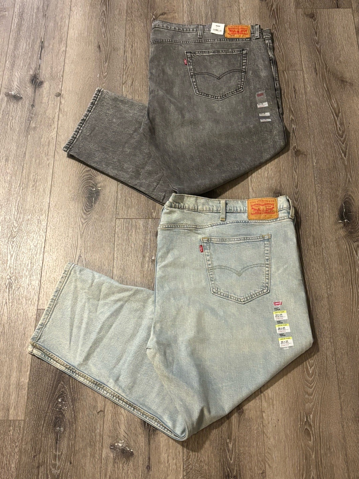 LOT OF 2 ~ Levi’s 502 Men’s Taper Fit Jeans Stretch Sz 56×30 (28) GRAY BLUE READ