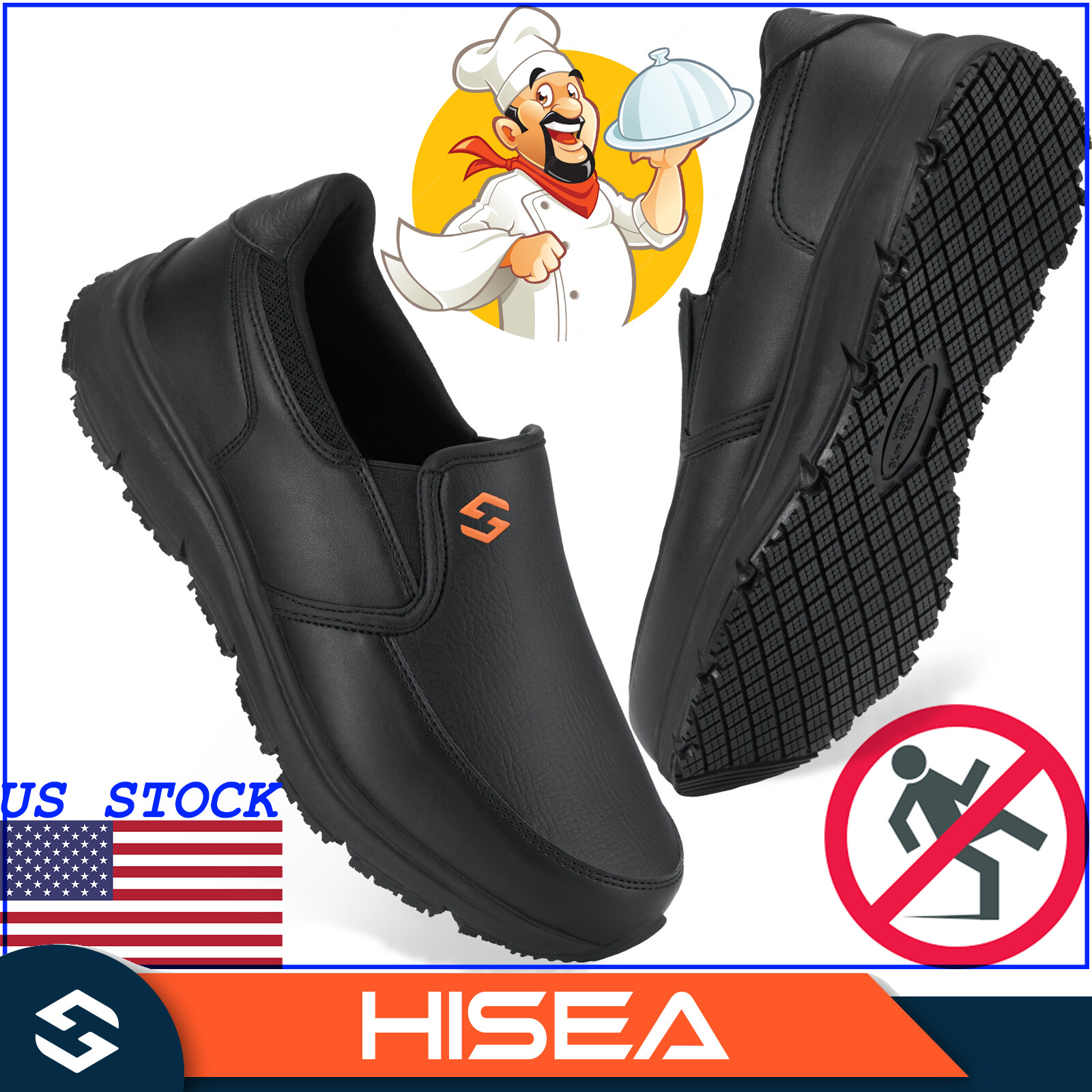 HISEA Men Work Shoes Non Slip Waterproof Food Service Safety Shoes Slip-On Shoes