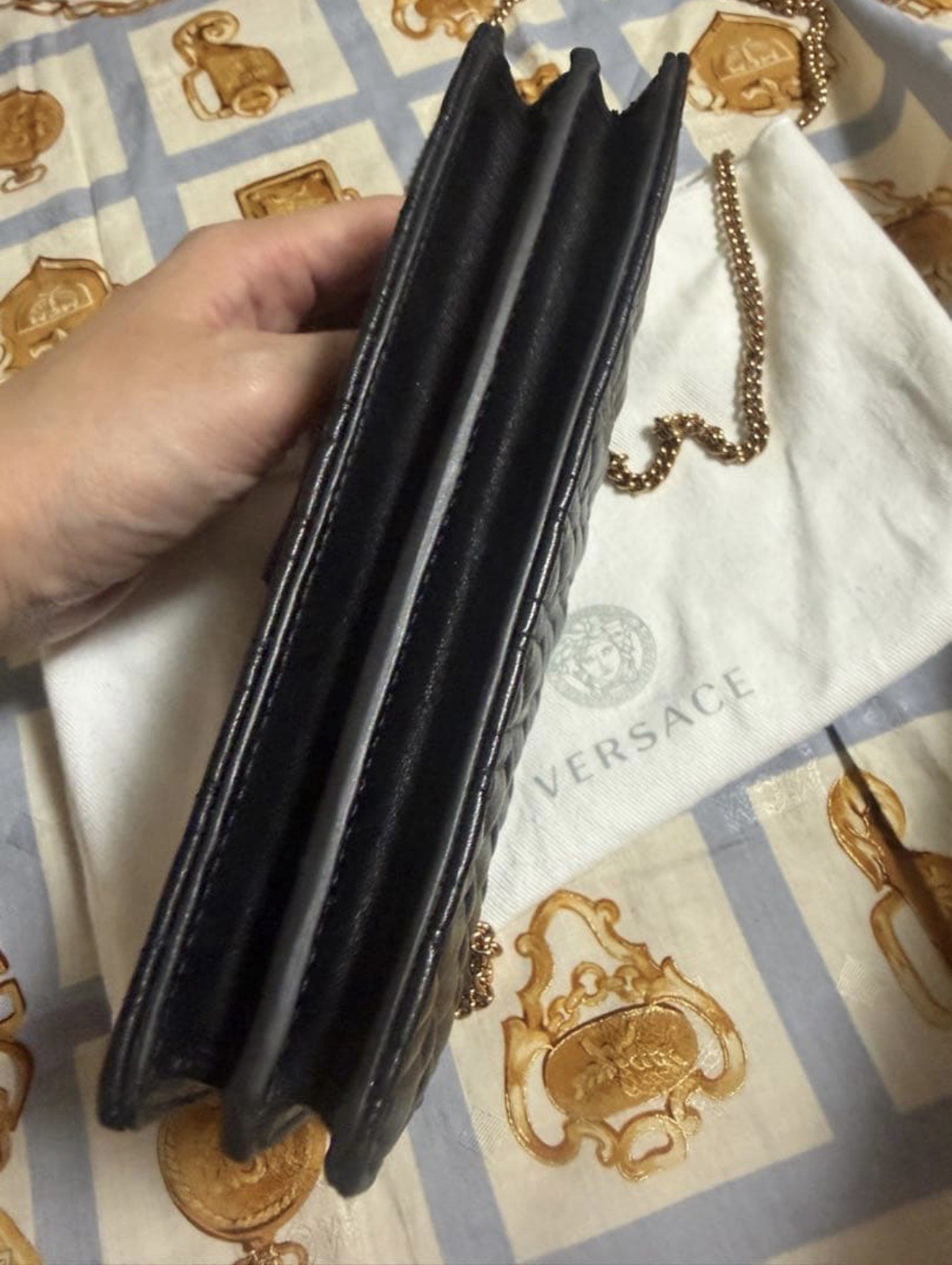 Versace Virtus Mini Chain Bag Pochette Leather Black