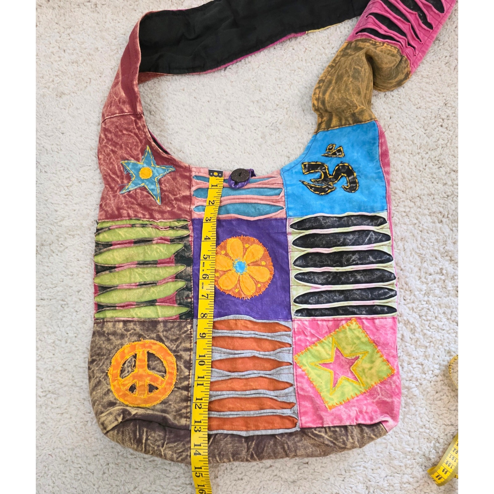Unbranded Tie Dye Patchwork Sling Bag Hippie Boho Button Closure (Zipper Flaw)