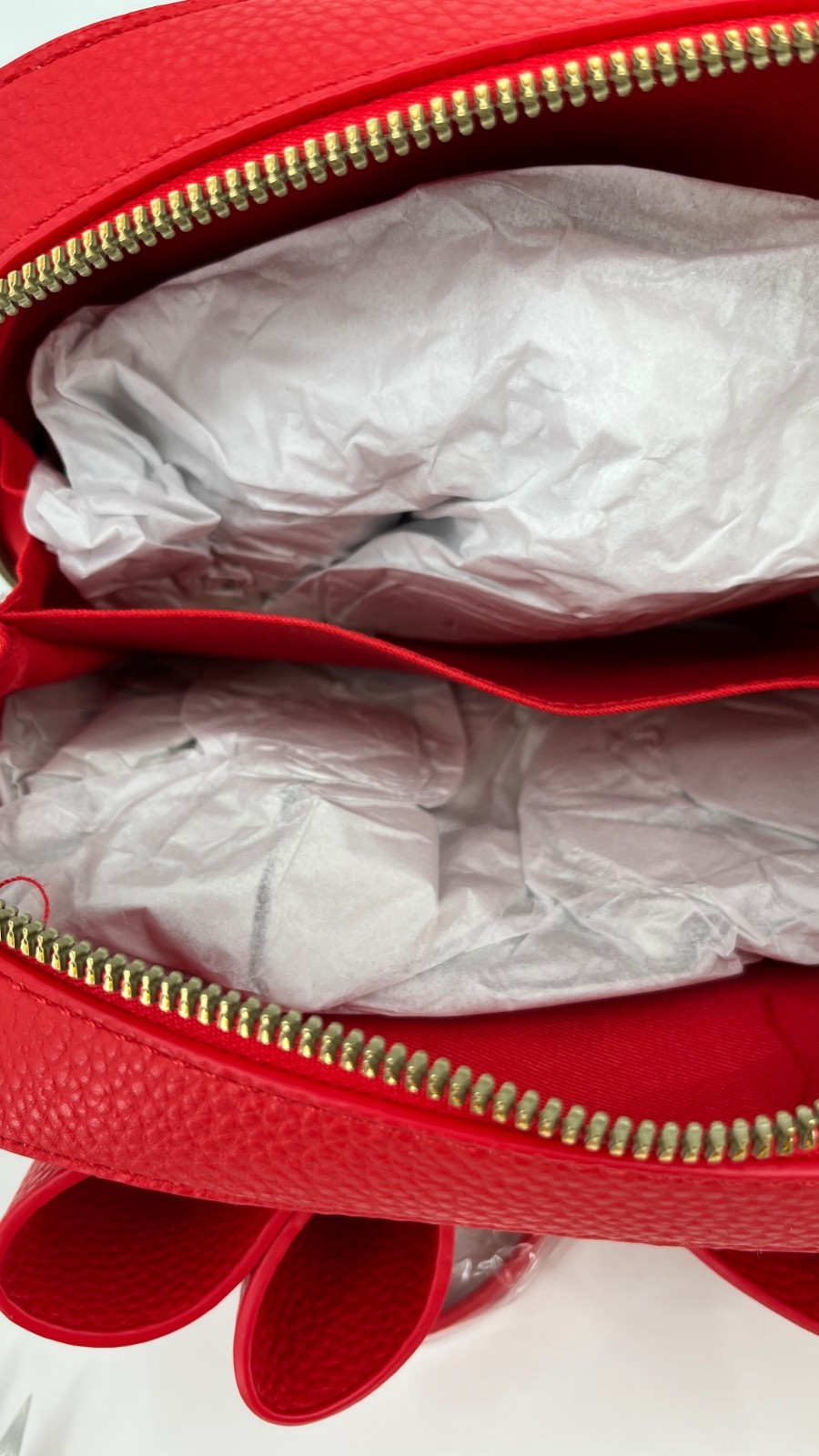 Crossi Chloe Bow Crossbody Red Faux Leather Zip Closure Chain Strap Logo