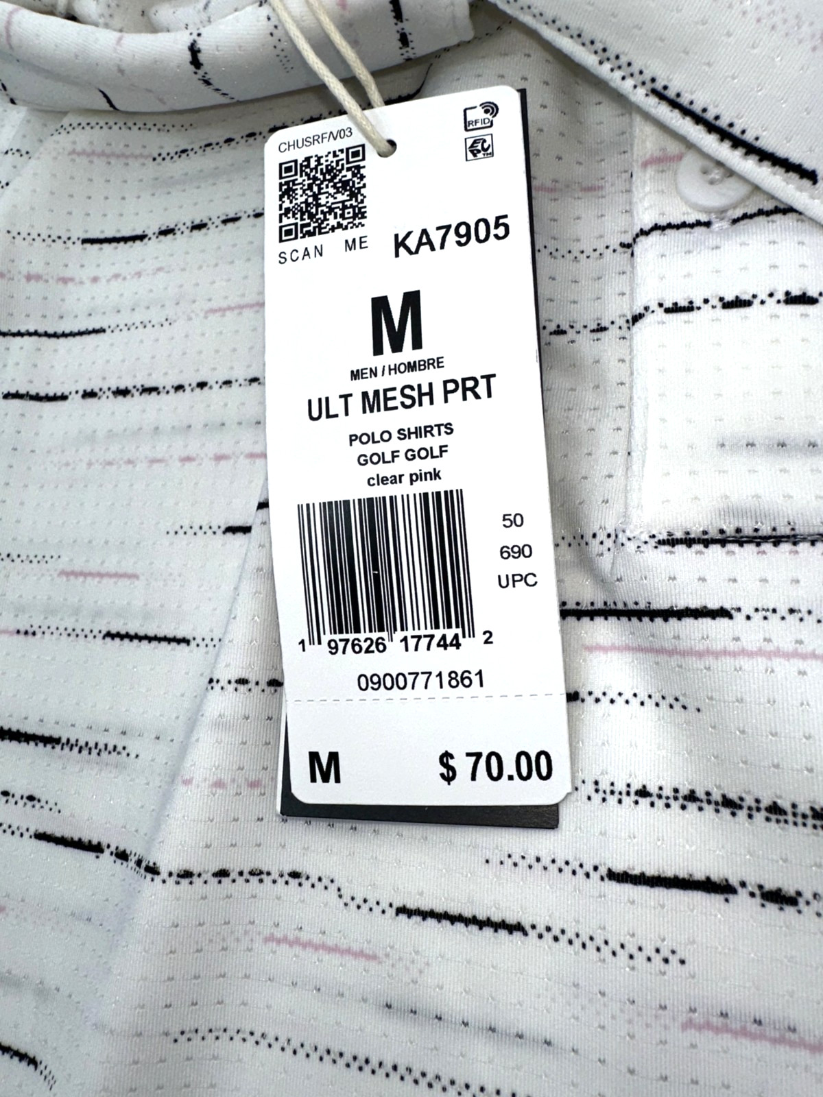 $70 Adidas Men’s Ultimate365 Mesh Printed Polo Shirt – Clear Pink – Medium – New