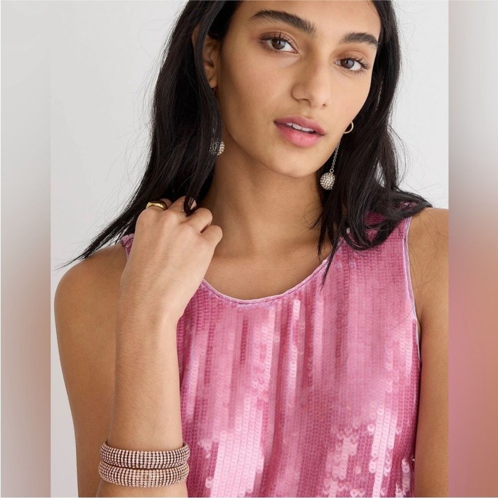 JCREW PINK BARBIECORE SEQUIN SWIFTY MERMAIDCORE SLEEVELESS SHELL TOP M