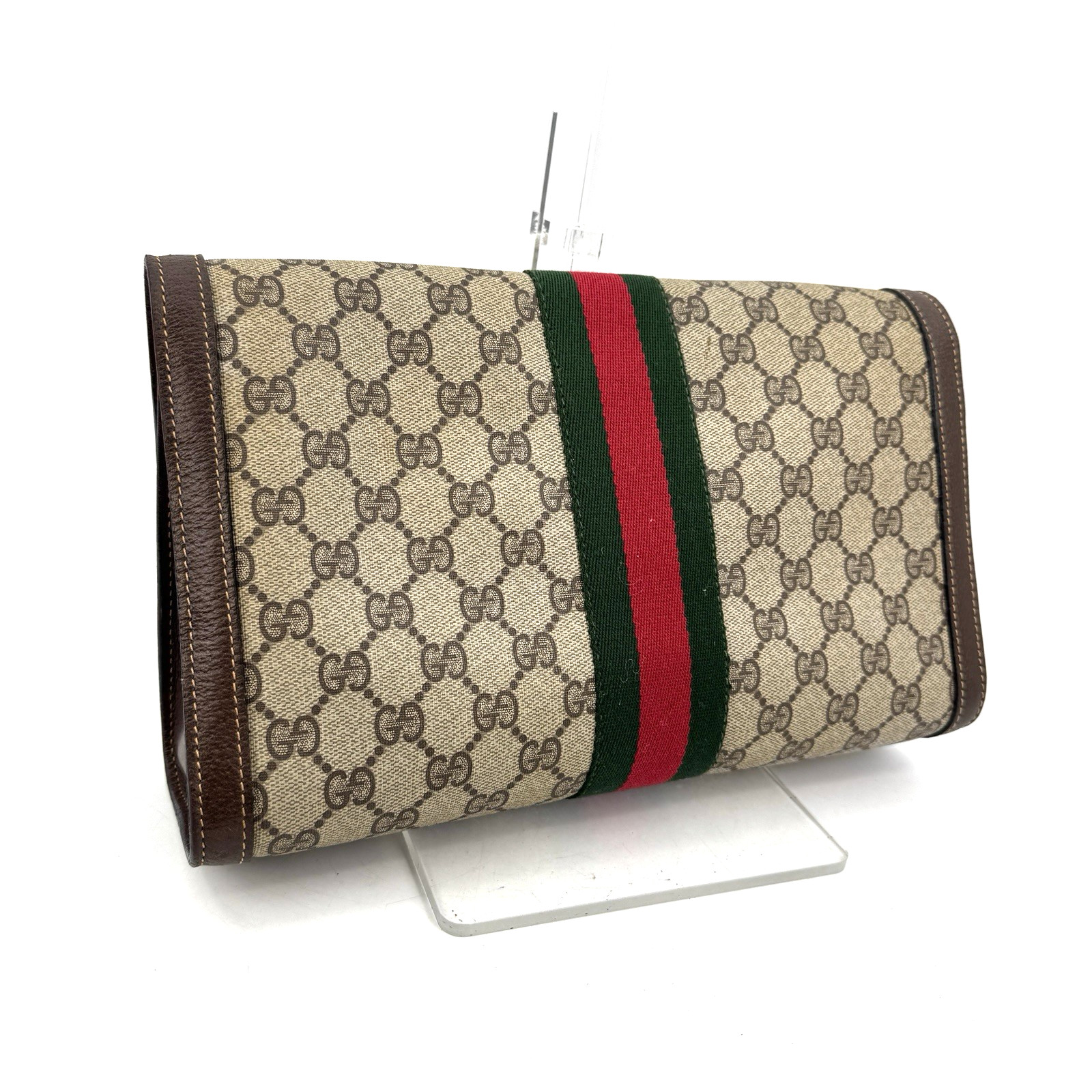 Gucci Sherry Line Clutch Bag PVC Leather Vintage GG Authentic