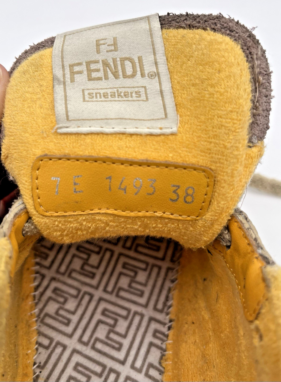 Fendi Match Low Top Bicolor Yellow/Beige Suede Leather FF Logo Sneakers Womens 8