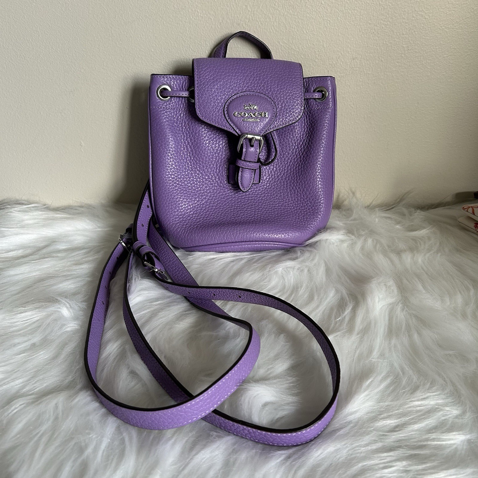 Coach Amelia Mini Purple Pebbled Leather Backpack Excellent