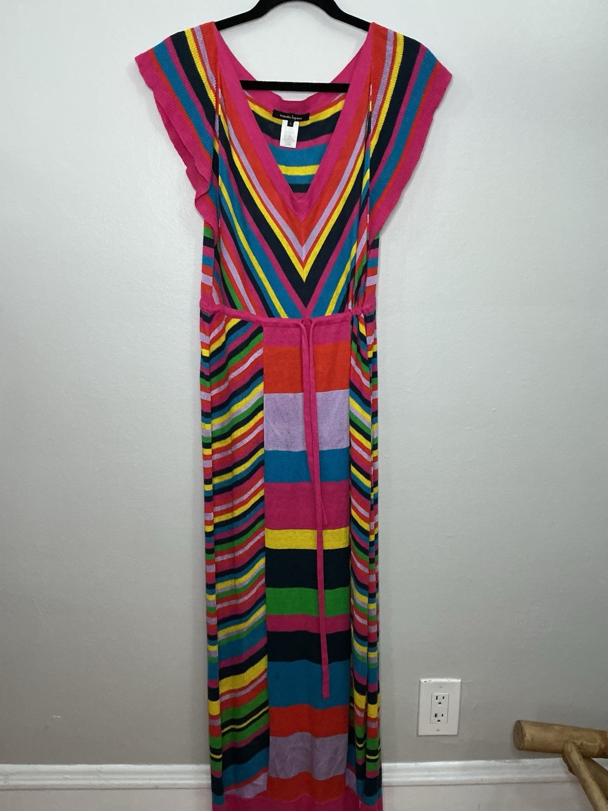 Barbiecore Nanette Lepore Multicolor Striped Knit Maxi Dress Cap Sleeve S