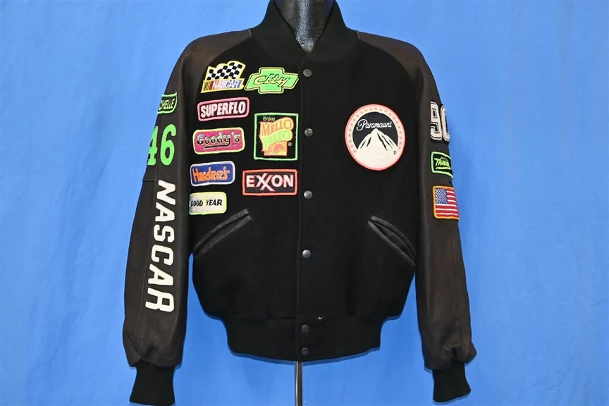 Vintage 90s Days Of Thunder Movie NASCAR Racing Crew Leather Jacket Roots Large