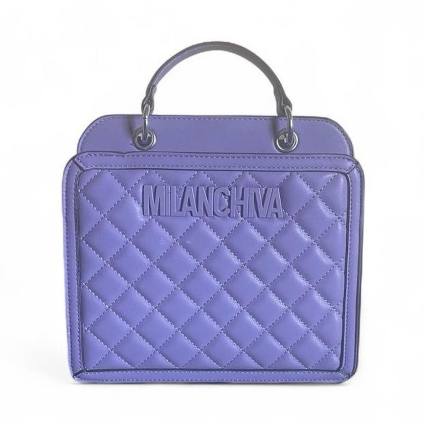 MILANCHIVA Purple Quilted Satchel Top Handle Bag Detachable Strap Zip/Mag