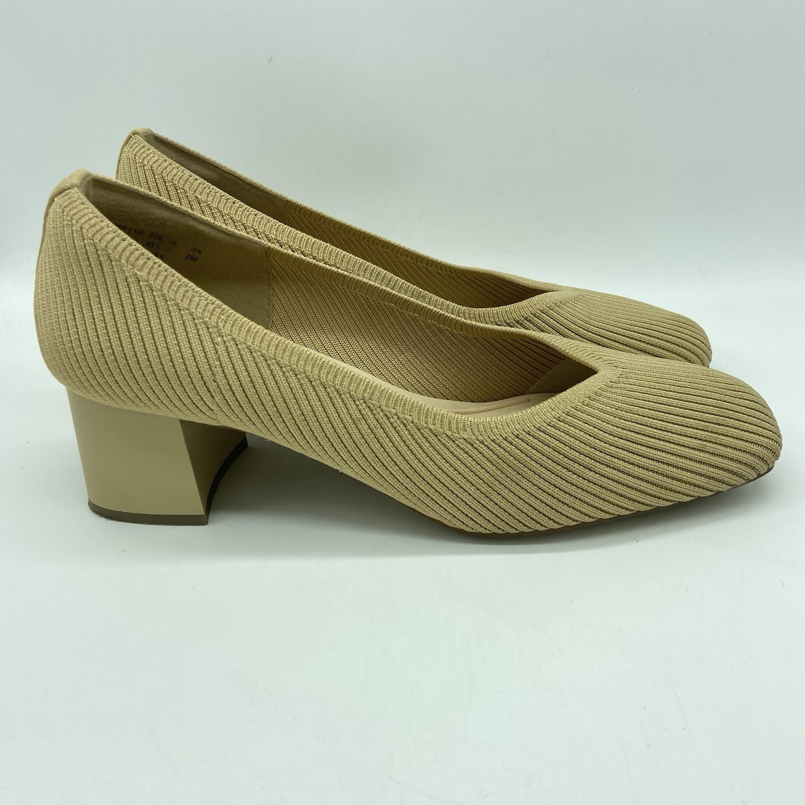 Burudani Womens Beige Ribbed Knit Block Heel Pumps Square Toe Size 9 Tan Shoes