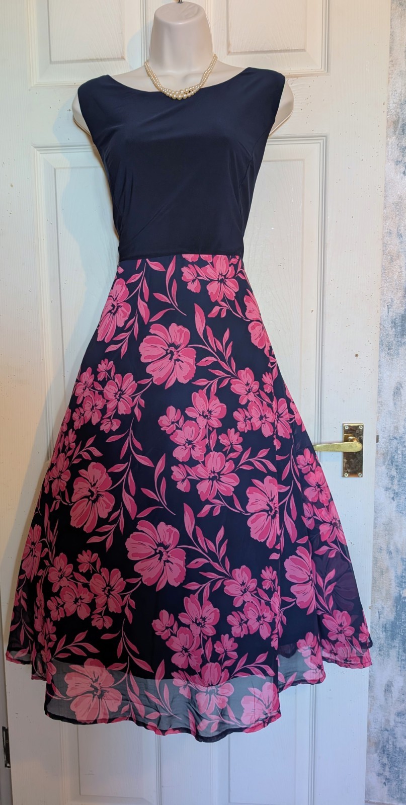 klass Navy &pink floral Retro’50s style full flare dress sz 20 occasions wedding