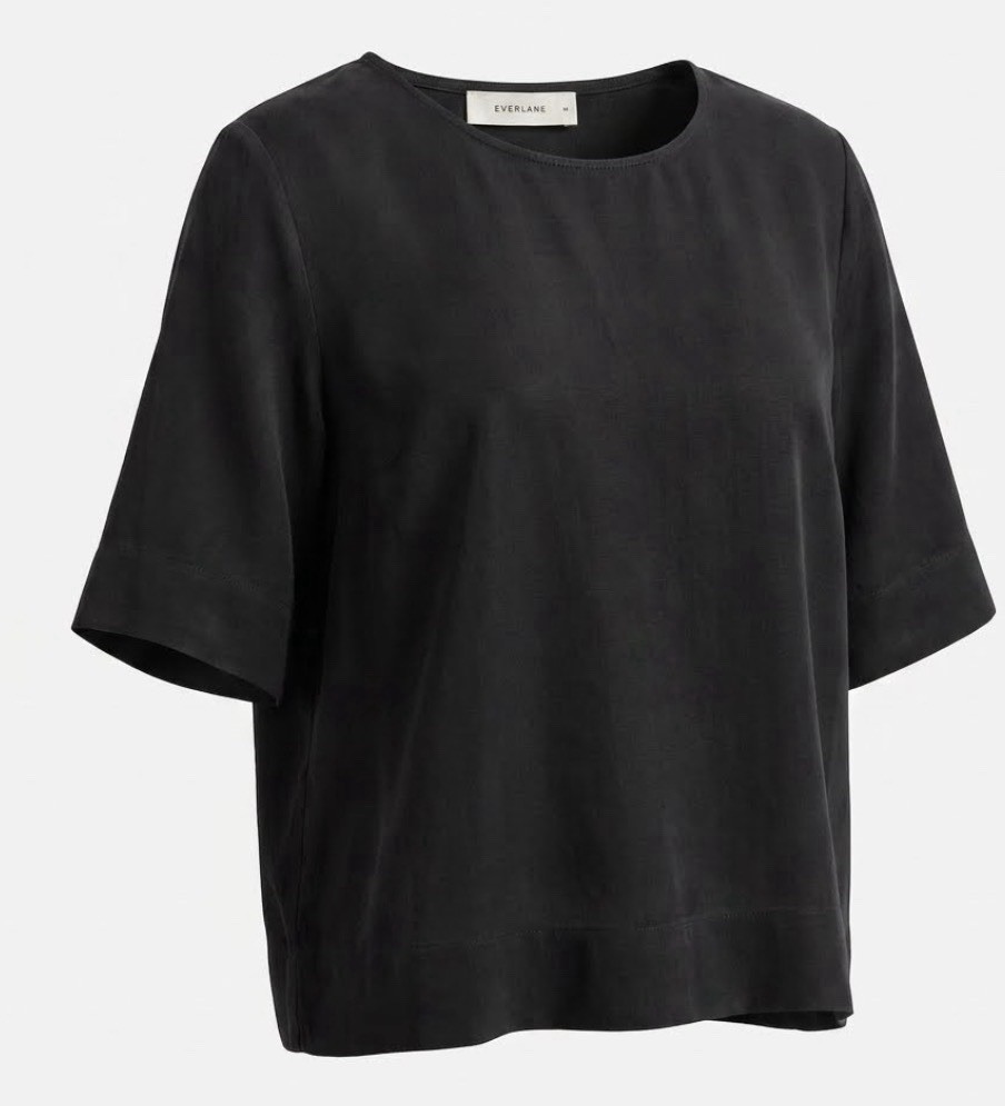 Everlane Black Tencel Lyocell Tee Blouse Womens Short Sleeve Minimalist medium