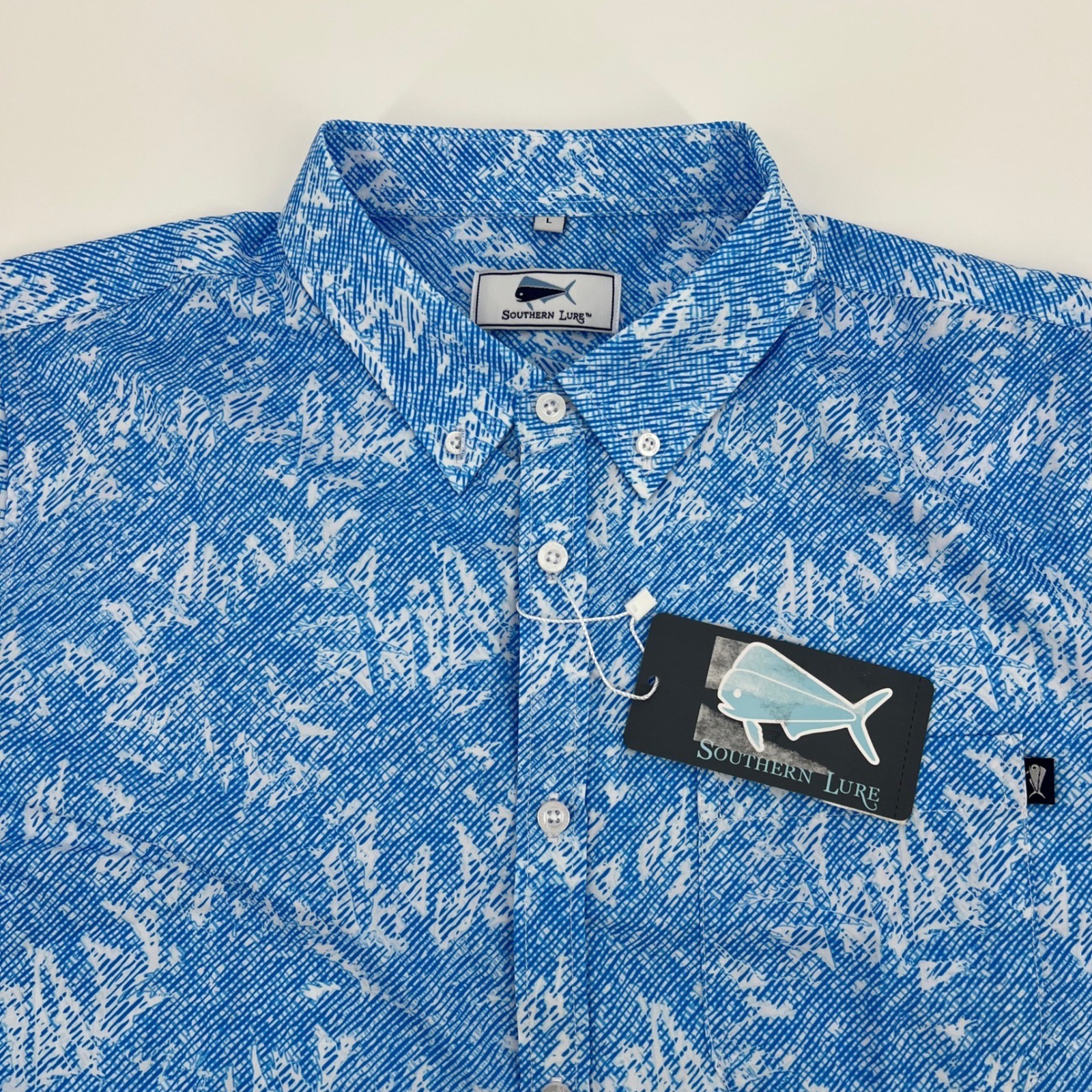 NEW Southern Lure SS Convo Visual Shade Blue White Pattern Shirt Mens Large
