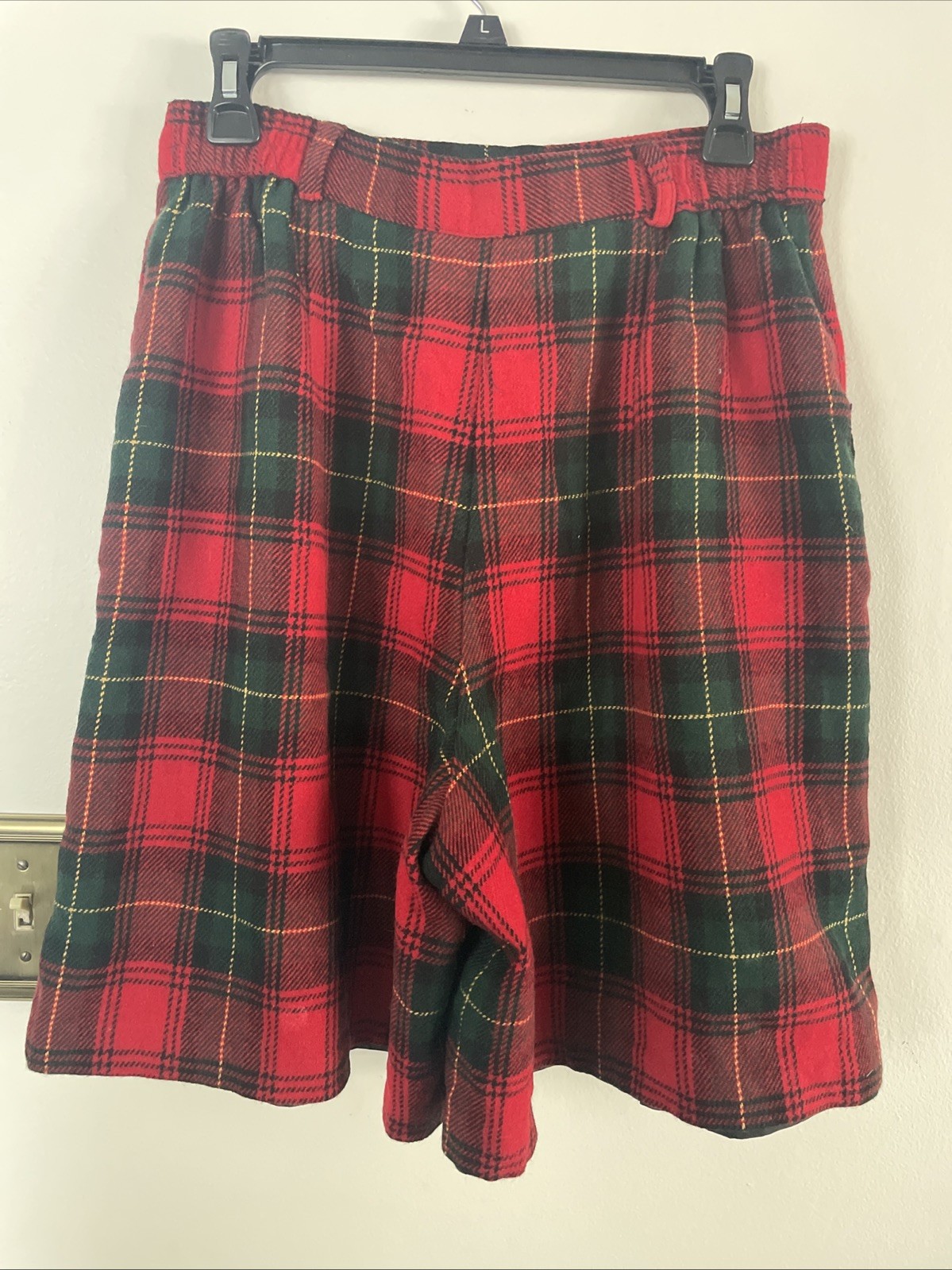 Vintage Wool Plaid Shorts Norton McNaughton Size 14 Red Green pleats Fully Lined