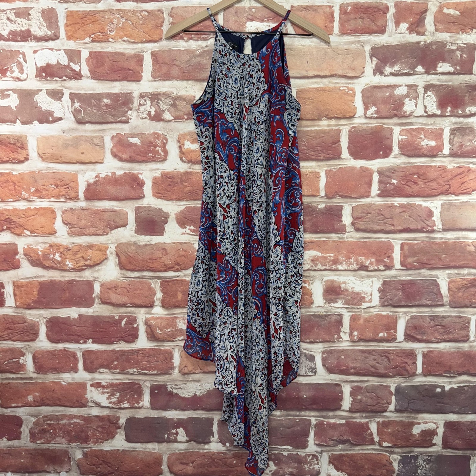 INC Dress Womens Multicolor Medium Boho Floral Asymmetric Casual Halter Sundress
