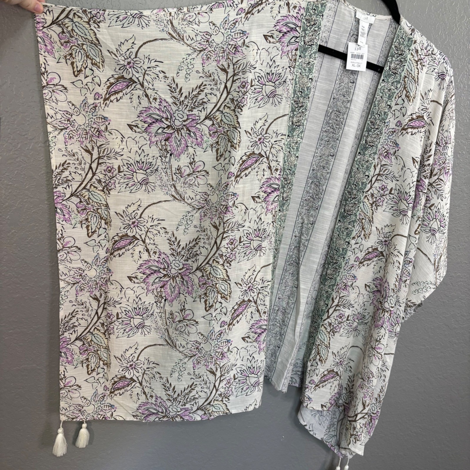 J. Jill Floral Kimono Wrap Barley Multicolored Tassel Open Front XL-3X New