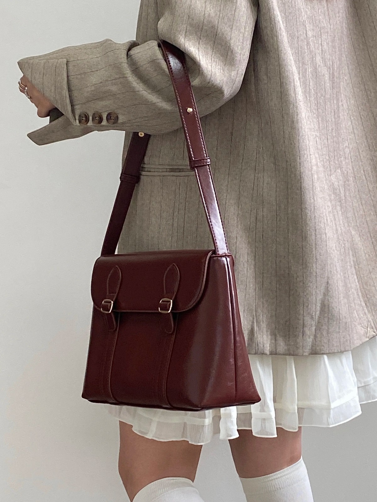 Vintage Leather Satchel Bag Retro Dark Academia Shoulder Purse Japanese JK Style